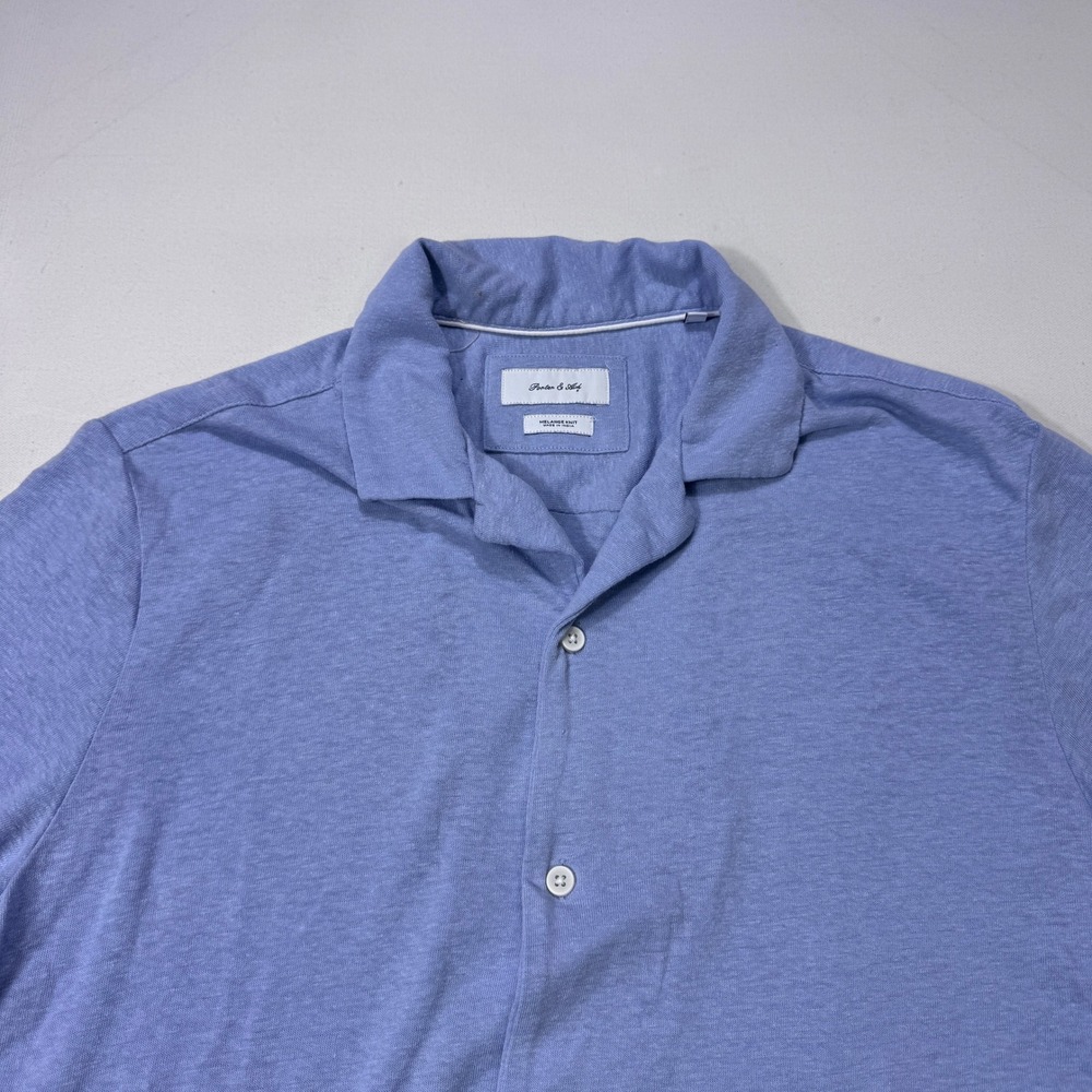 Porter & Ash Melange Knit Linen Blend Camp Collar Button Down Shirt Mens Medium